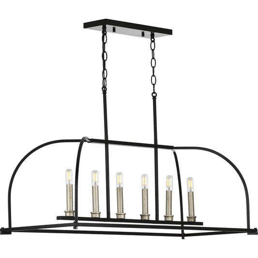 PROGRESS LIGHTING P400175-031 Matte Black Seneca Collection Six-Light Linear Chandelier