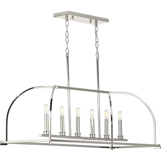PROGRESS LIGHTING P400175-104 Polished Nickel Seneca Collection Six-Light Linear Chandelier