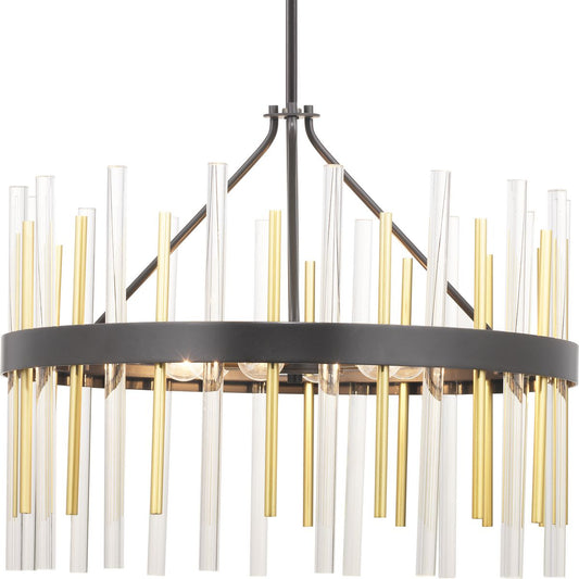 PROGRESS LIGHTING P400176-031 Matte Black Orrizo Collection Six-Light Matte Black Clear Glass Luxe Chandelier Light