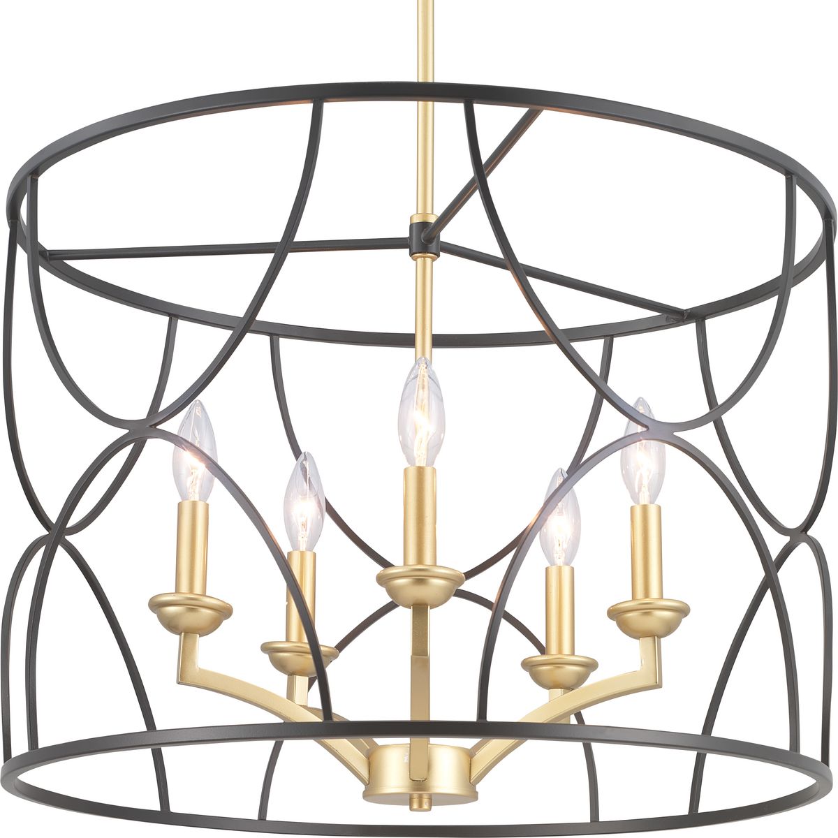 PROGRESS LIGHTING P400178-031 Matte Black Landree Collection Five-Light Matte Black Luxe Chandelier Light