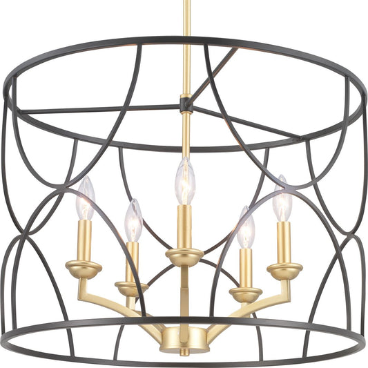 PROGRESS LIGHTING P400178-031 Matte Black Landree Collection Five-Light Matte Black Luxe Chandelier Light