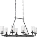 PROGRESS LIGHTING P400180-143 Graphite Gresham Collection Eight-Light Graphite Clear Seeded Glass Farmhouse Chandelier Light