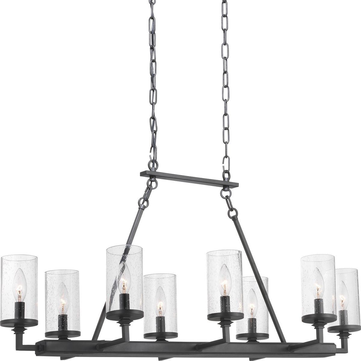 PROGRESS LIGHTING P400180-143 Graphite Gresham Collection Eight-Light Graphite Clear Seeded Glass Farmhouse Chandelier Light