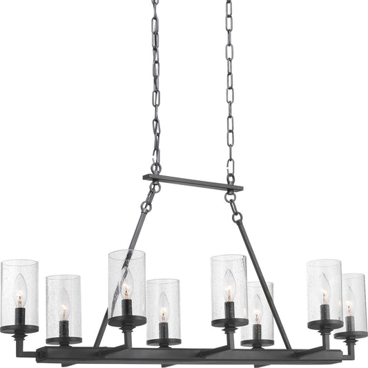 PROGRESS LIGHTING P400180-143 Graphite Gresham Collection Eight-Light Graphite Clear Seeded Glass Farmhouse Chandelier Light