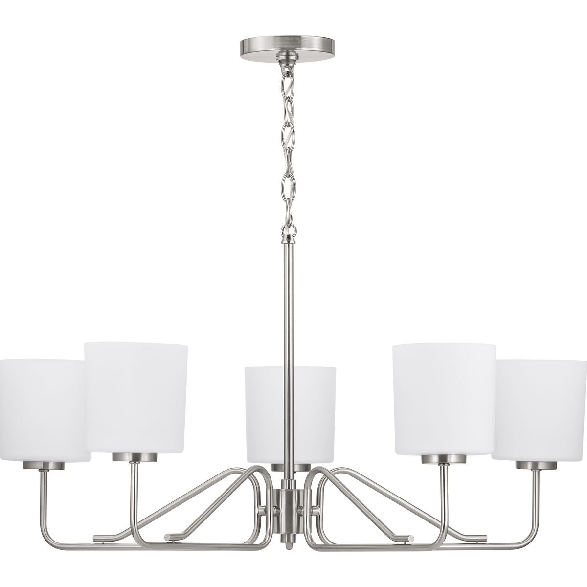 PROGRESS LIGHTING P400182-009 Brushed Nickel Tobin Collection Five-Light Brushed Nickel Etched White Glass Modern Chandelier Light