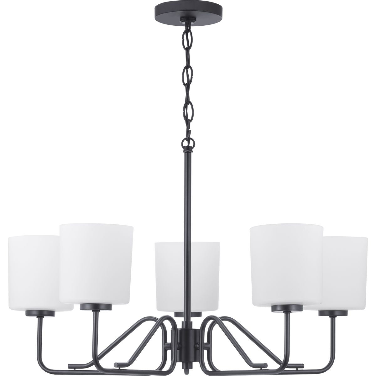 PROGRESS LIGHTING P400182-031 Matte Black Tobin Collection Five-Light Matte Black Etched White Glass Modern Chandelier Light