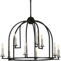 PROGRESS LIGHTING P400187-031 Matte Black Seneca Collection Nine-Light Matte Black Farmhouse Chandelier Light