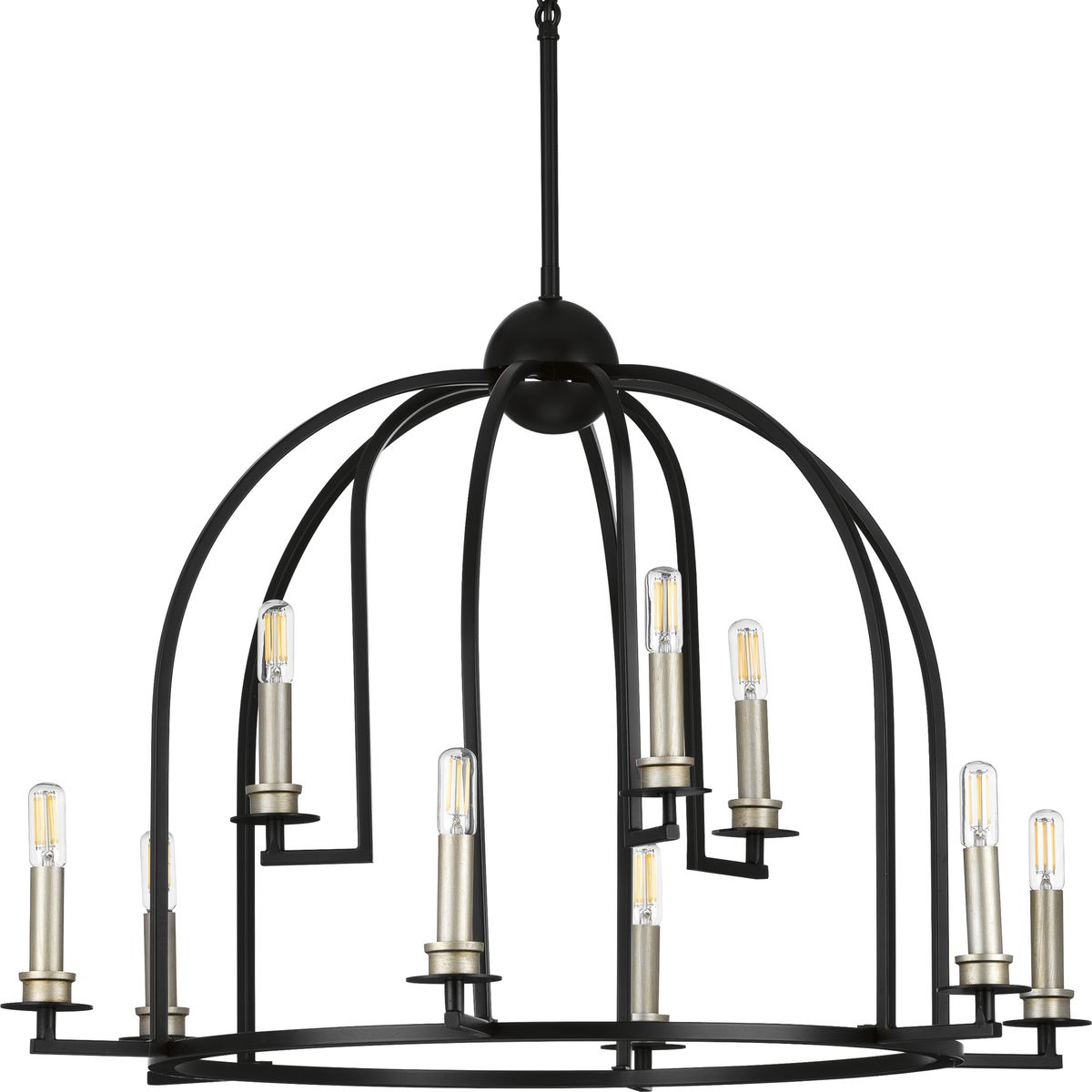 PROGRESS LIGHTING P400187-031 Matte Black Seneca Collection Nine-Light Matte Black Farmhouse Chandelier Light