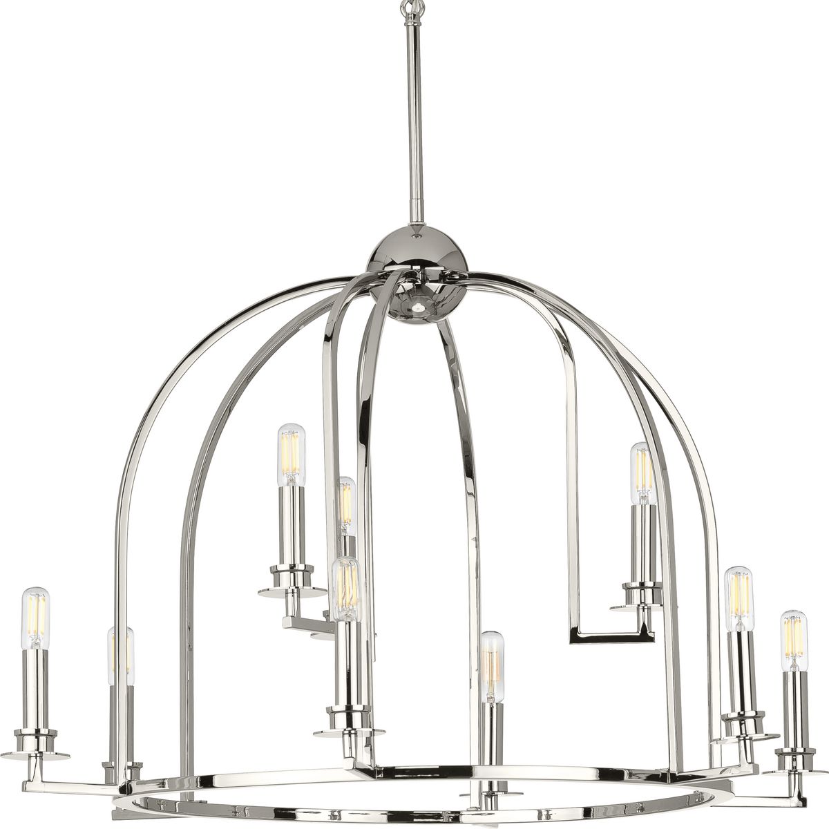 PROGRESS LIGHTING P400187-104 Polished Nickel Seneca Collection Nine-Light Polished Nickel Farmhouse Chandelier Light