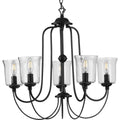 PROGRESS LIGHTING P400194-031 Matte Black Bowman Collection Five-Light Matte Black Clear Chiseled Glass Coastal Chandelier Light