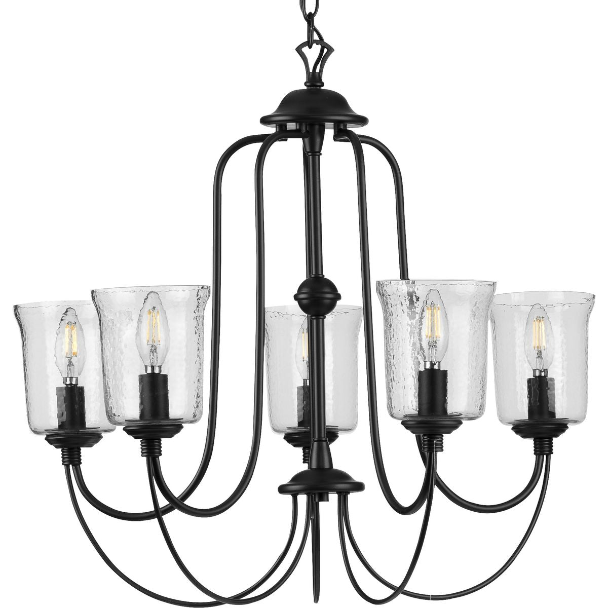 PROGRESS LIGHTING P400194-031 Matte Black Bowman Collection Five-Light Matte Black Clear Chiseled Glass Coastal Chandelier Light