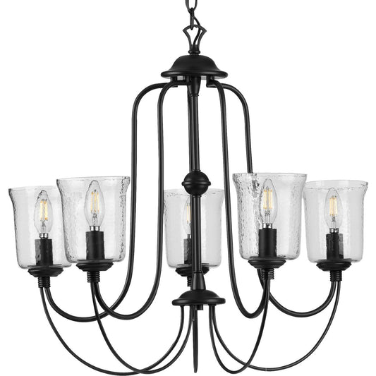 PROGRESS LIGHTING P400194-031 Matte Black Bowman Collection Five-Light Matte Black Clear Chiseled Glass Coastal Chandelier Light