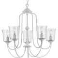 PROGRESS LIGHTING P400194-151 Cottage White Bowman Collection Five-Light Cottage White Clear Chiseled Glass Coastal Chandelier Light