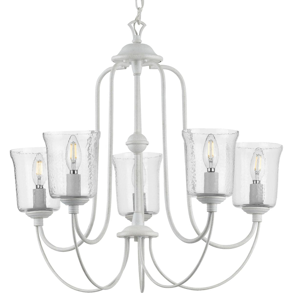 PROGRESS LIGHTING P400194-151 Cottage White Bowman Collection Five-Light Cottage White Clear Chiseled Glass Coastal Chandelier Light
