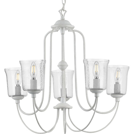PROGRESS LIGHTING P400194-151 Cottage White Bowman Collection Five-Light Cottage White Clear Chiseled Glass Coastal Chandelier Light