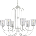 PROGRESS LIGHTING P400195-151 Cottage White Bowman Collection Six-Light Cottage White Clear Chiseled Glass Coastal Chandelier Light
