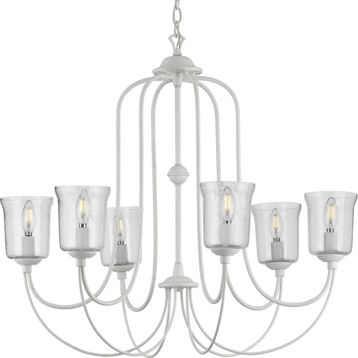 PROGRESS LIGHTING P400195-151 Cottage White Bowman Collection Six-Light Cottage White Clear Chiseled Glass Coastal Chandelier Light
