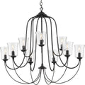 PROGRESS LIGHTING P400196-031 Matte Black Bowman Collection Nine-Light Matte Black Clear Chiseled Glass Coastal Chandelier Light
