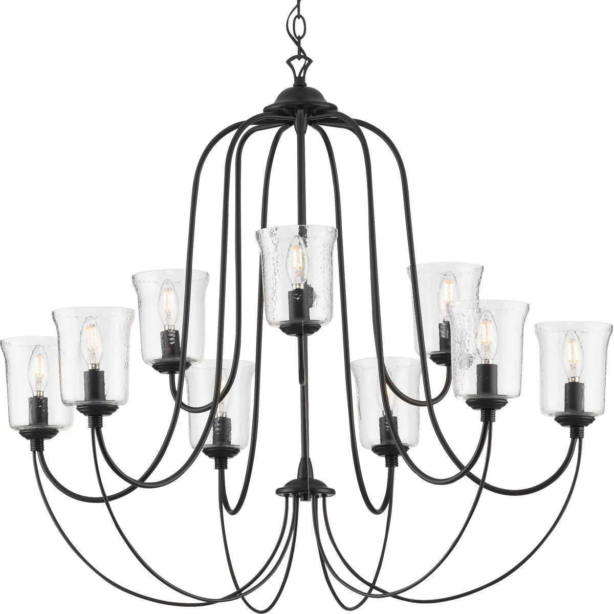 PROGRESS LIGHTING P400196-031 Matte Black Bowman Collection Nine-Light Matte Black Clear Chiseled Glass Coastal Chandelier Light