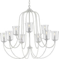 PROGRESS LIGHTING P400196-151 Cottage White Bowman Collection Nine-Light Cottage White Clear Chiseled Glass Coastal Chandelier Light