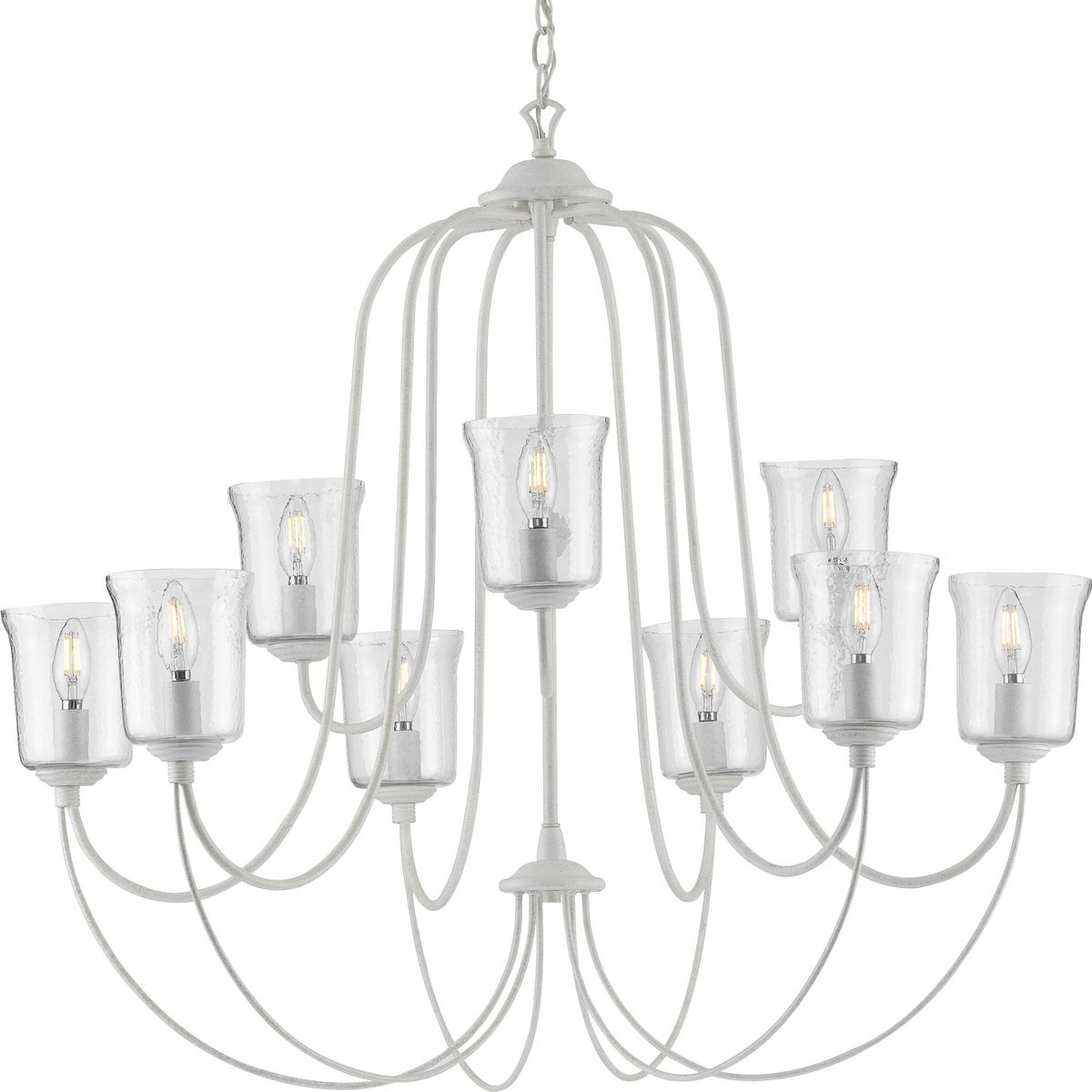 PROGRESS LIGHTING P400196-151 Cottage White Bowman Collection Nine-Light Cottage White Clear Chiseled Glass Coastal Chandelier Light