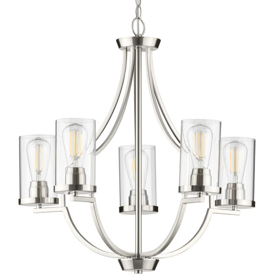 PROGRESS LIGHTING P400197-009 Brushed Nickel Lassiter Collection Five-Light Brushed Nickel Clear Glass Modern Chandelier Light