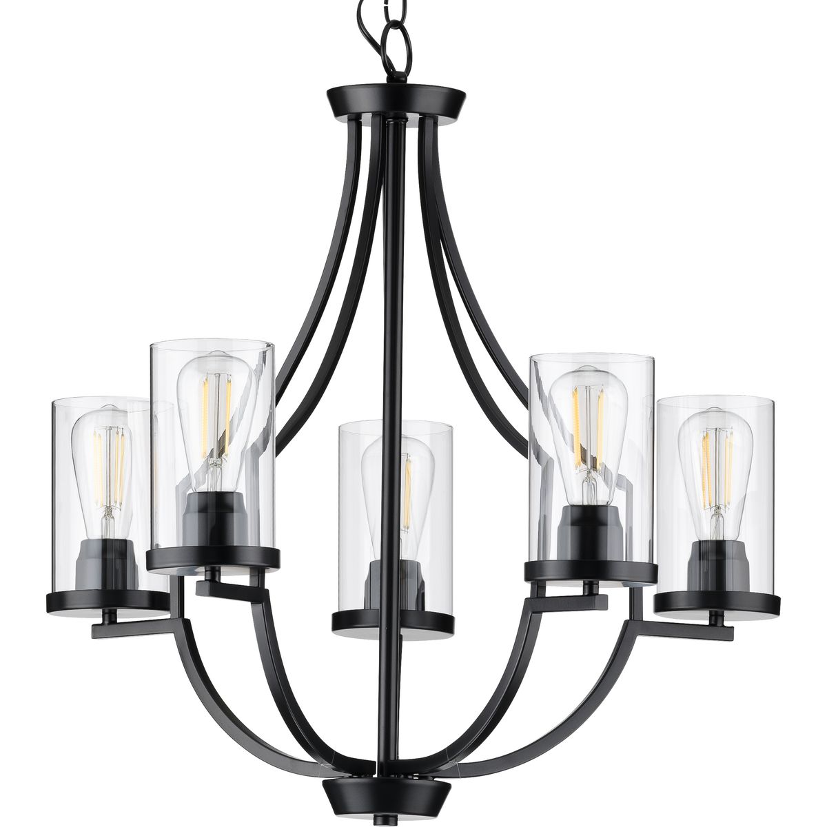 PROGRESS LIGHTING P400197-031 Matte Black Lassiter Collection Five-Light Matte Black Clear Glass Modern Chandelier Light