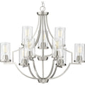 PROGRESS LIGHTING P400198-009 Brushed Nickel Lassiter Collection Nine-Light Brushed Nickel Clear Glass Modern Chandelier Light