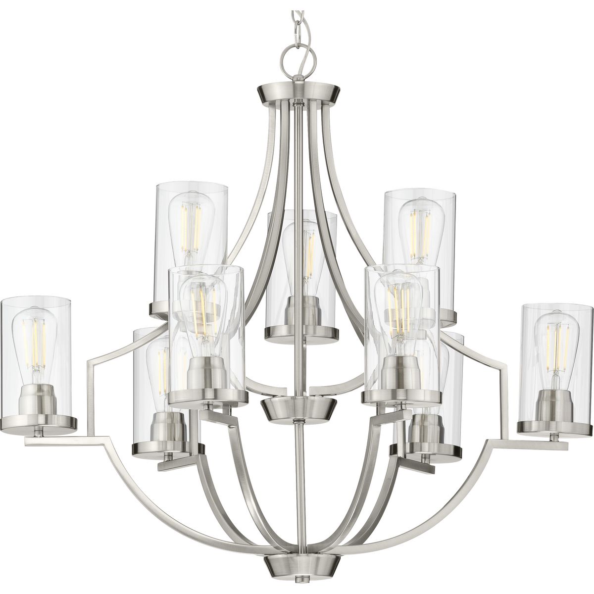 PROGRESS LIGHTING P400198-009 Brushed Nickel Lassiter Collection Nine-Light Brushed Nickel Clear Glass Modern Chandelier Light