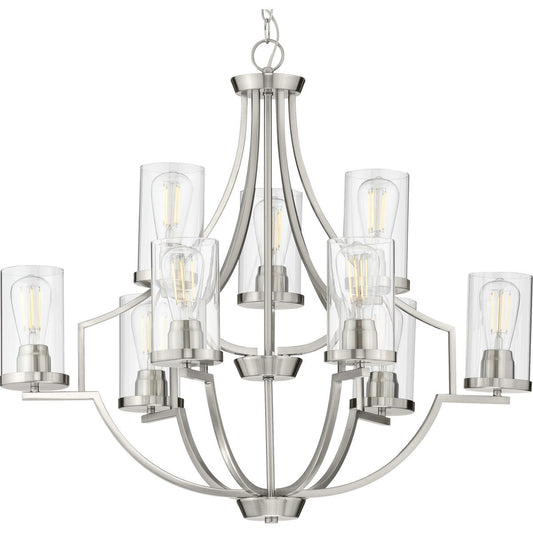 PROGRESS LIGHTING P400198-009 Brushed Nickel Lassiter Collection Nine-Light Brushed Nickel Clear Glass Modern Chandelier Light