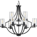PROGRESS LIGHTING P400198-031 Matte Black Lassiter Collection Nine-Light Matte Black Clear Glass Modern Chandelier Light