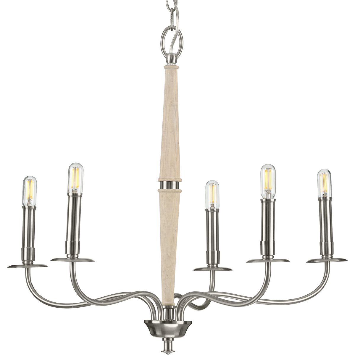 PROGRESS LIGHTING P400199-009 Brushed Nickel Durrell Collection Five-Light Brushed Nickel Coastal Chandelier Light