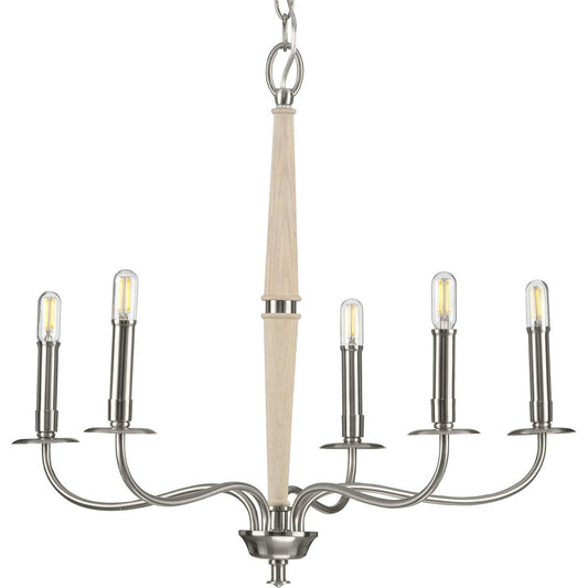 PROGRESS LIGHTING P400199-009 Brushed Nickel Durrell Collection Five-Light Brushed Nickel Coastal Chandelier Light
