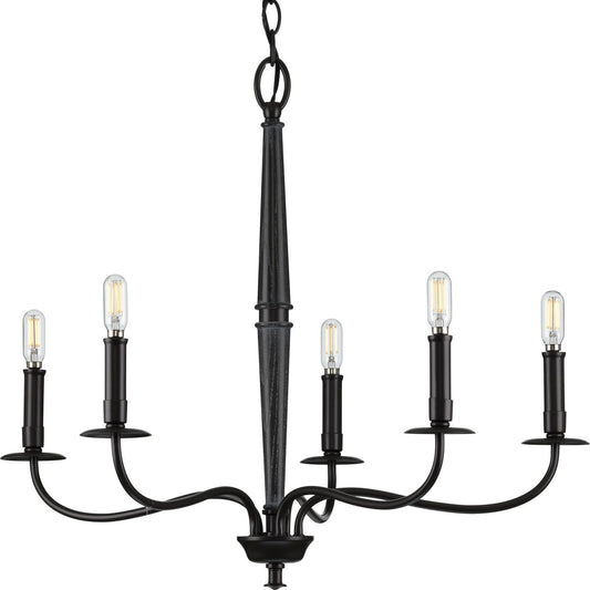 PROGRESS LIGHTING P400199-031 Matte Black Durrell Collection Five-Light Matte Black Coastal Chandelier Light