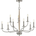 PROGRESS LIGHTING P400200-009 Brushed Nickel Durrell Collection Nine-Light Brushed Nickel Coastal Chandelier Light