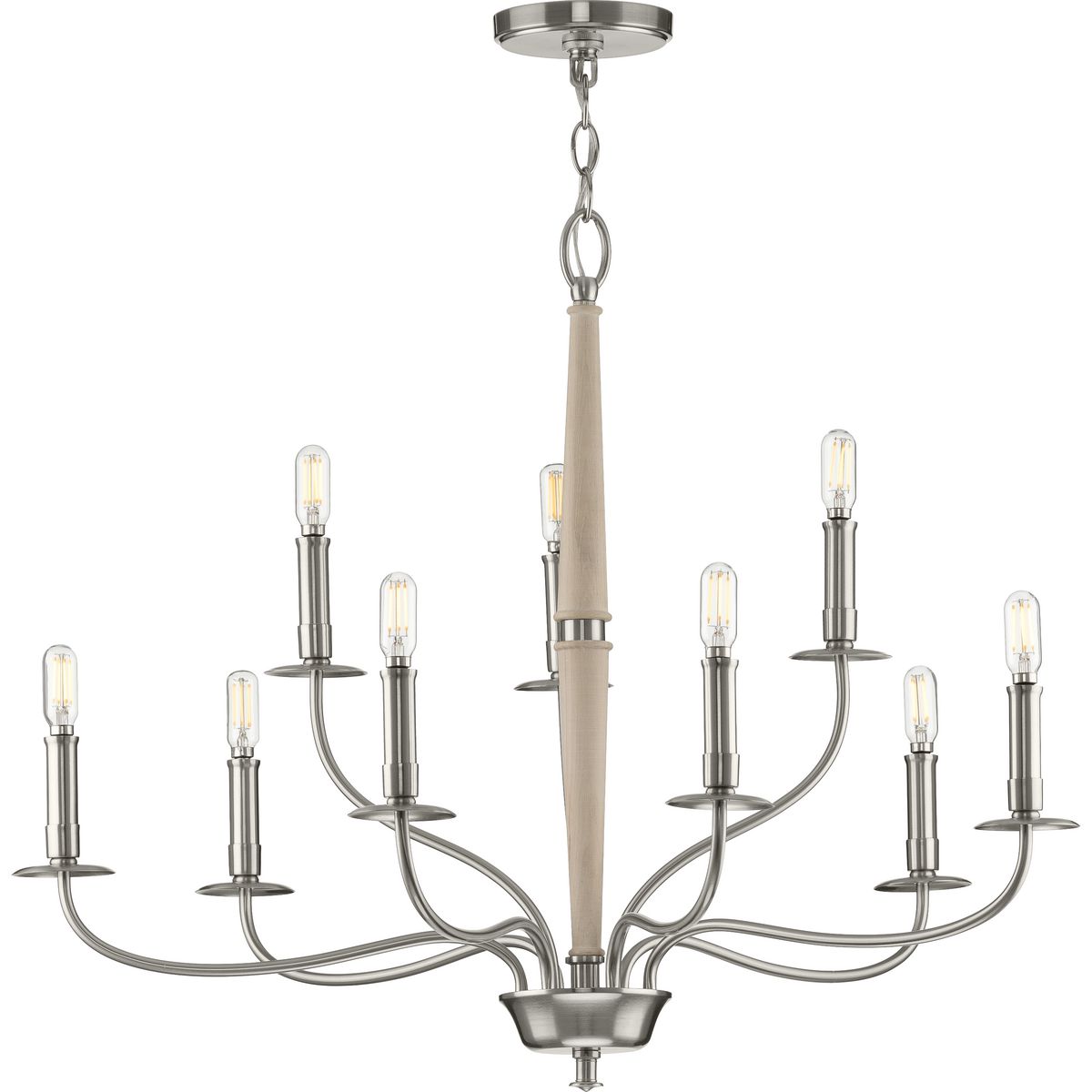 PROGRESS LIGHTING P400200-009 Brushed Nickel Durrell Collection Nine-Light Brushed Nickel Coastal Chandelier Light