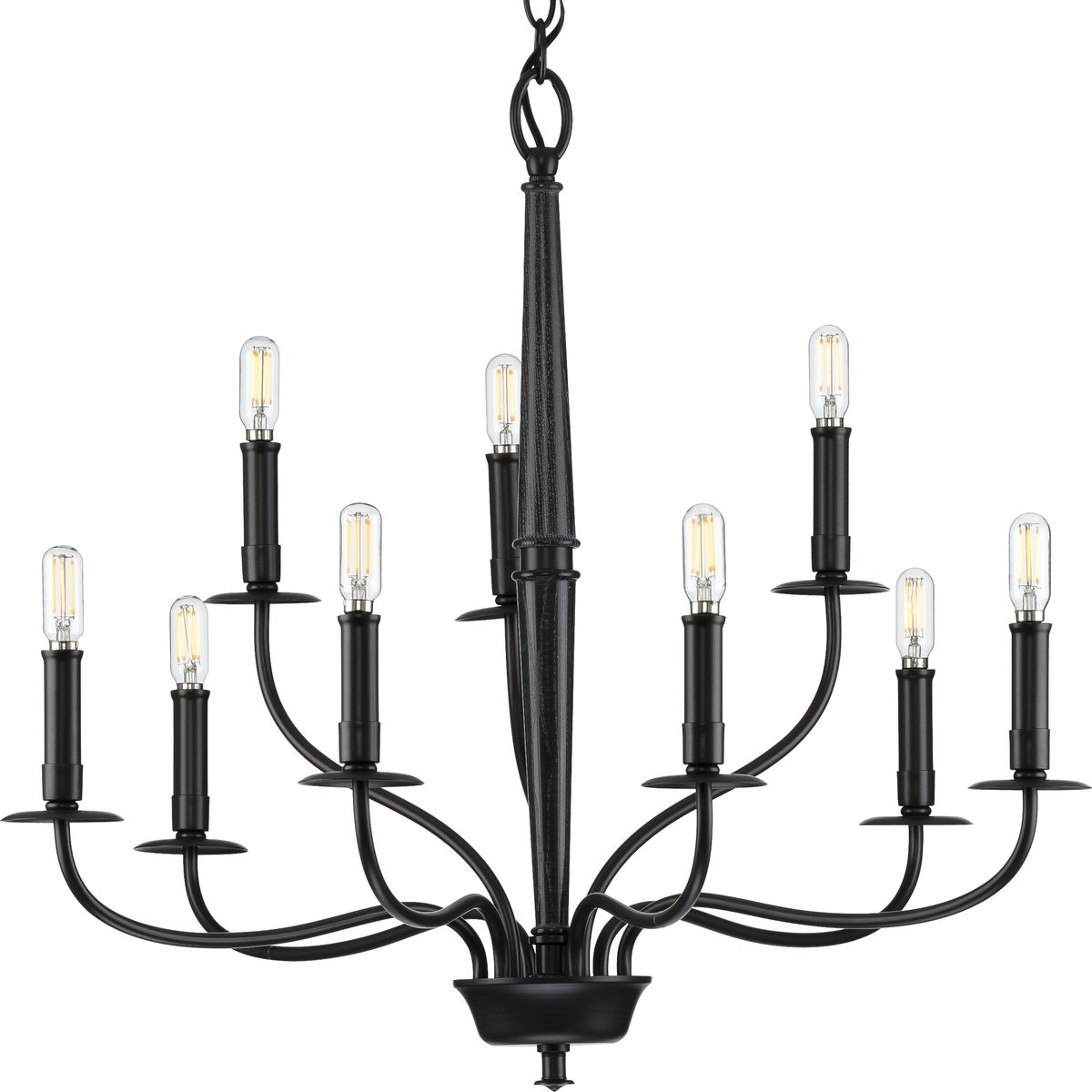 PROGRESS LIGHTING P400200-031 Matte Black Durrell Collection Nine-Light Matte Black Coastal Chandelier Light