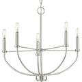 PROGRESS LIGHTING P400202-009 Brushed Nickel Leyden Collection Five-Light Brushed Nickel Farmhouse Style Chandelier
