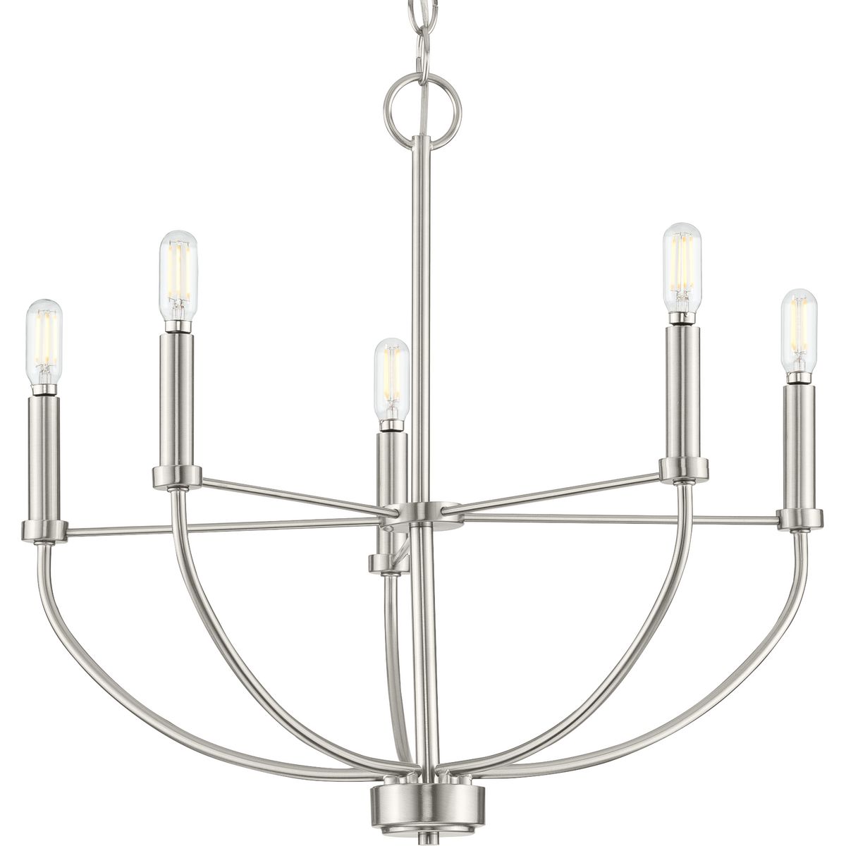 PROGRESS LIGHTING P400202-009 Brushed Nickel Leyden Collection Five-Light Brushed Nickel Farmhouse Style Chandelier