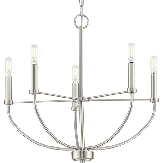 PROGRESS LIGHTING P400202-009 Brushed Nickel Leyden Collection Five-Light Brushed Nickel Farmhouse Style Chandelier