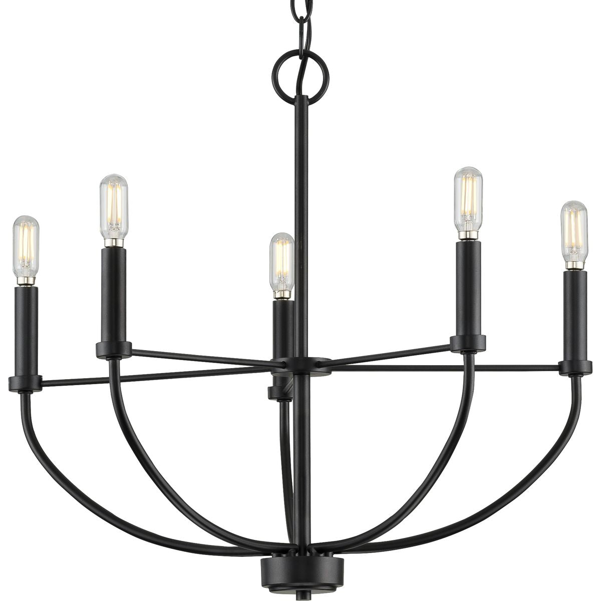 PROGRESS LIGHTING P400202-031 Matte Black Leyden Collection Five-Light Matte Black Farmhouse Style Chandelier