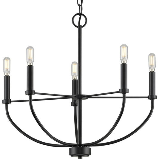 PROGRESS LIGHTING P400202-031 Matte Black Leyden Collection Five-Light Matte Black Farmhouse Style Chandelier
