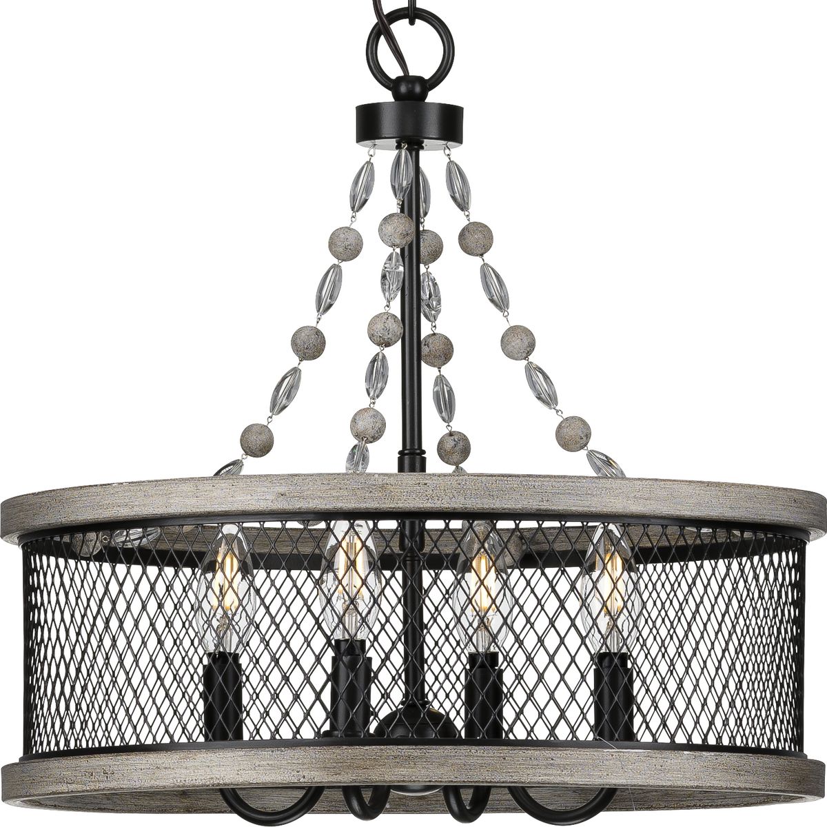 PROGRESS LIGHTING P400204-020 Antique Bronze Austelle Collection Four-Light Antique Bronze Farmhouse Chandelier Light