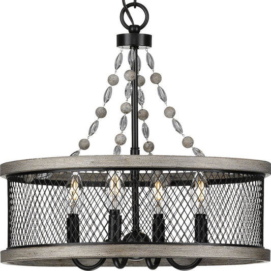 PROGRESS LIGHTING P400204-020 Antique Bronze Austelle Collection Four-Light Antique Bronze Farmhouse Chandelier Light