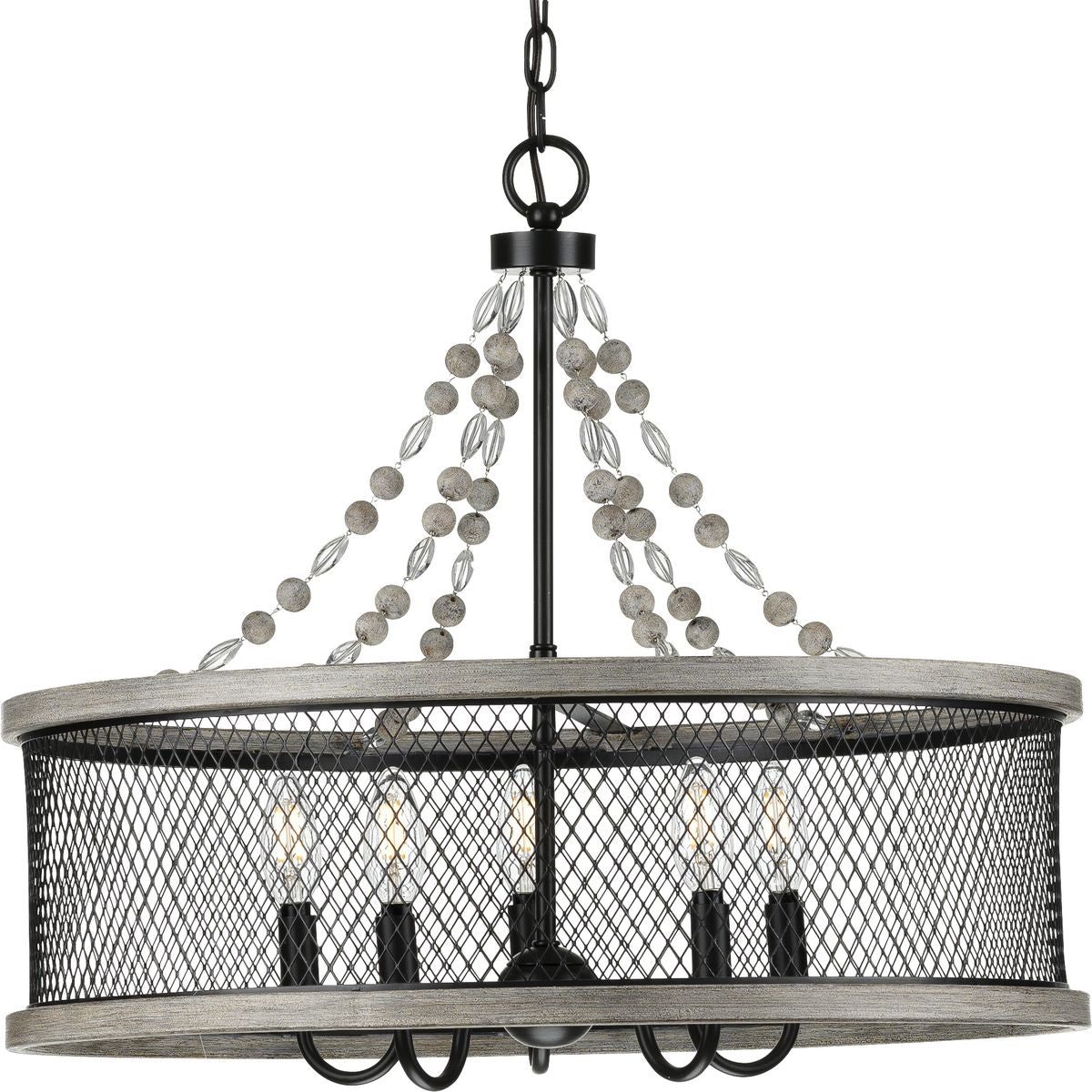 PROGRESS LIGHTING P400205-020 Antique Bronze Austelle Collection Five-Light Antique Bronze Farmhouse Chandelier Light