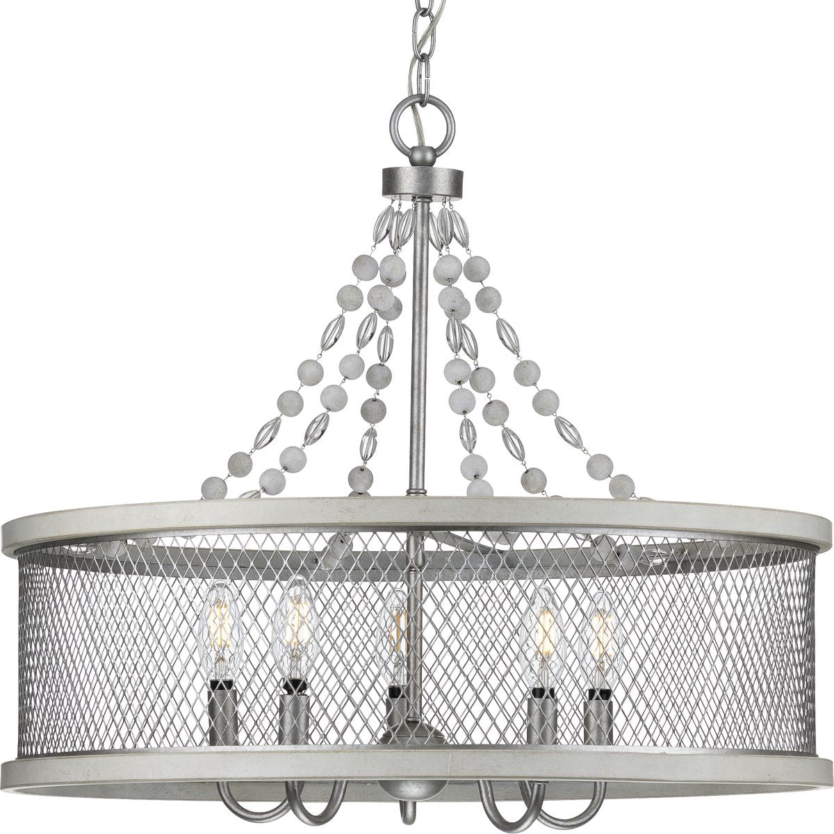 PROGRESS LIGHTING P400205-141 Galvanized Finish Austelle Collection Five-Light Galvanized Finish Farmhouse Chandelier Light