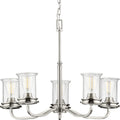 PROGRESS LIGHTING P400206-009 Brushed Nickel Winslett Collection Five-Light Brushed Nickel Clear Seeded Glass Coastal Chandelier Light