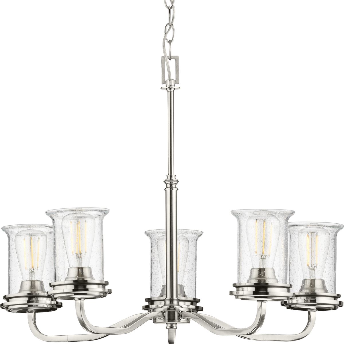 PROGRESS LIGHTING P400206-009 Brushed Nickel Winslett Collection Five-Light Brushed Nickel Clear Seeded Glass Coastal Chandelier Light