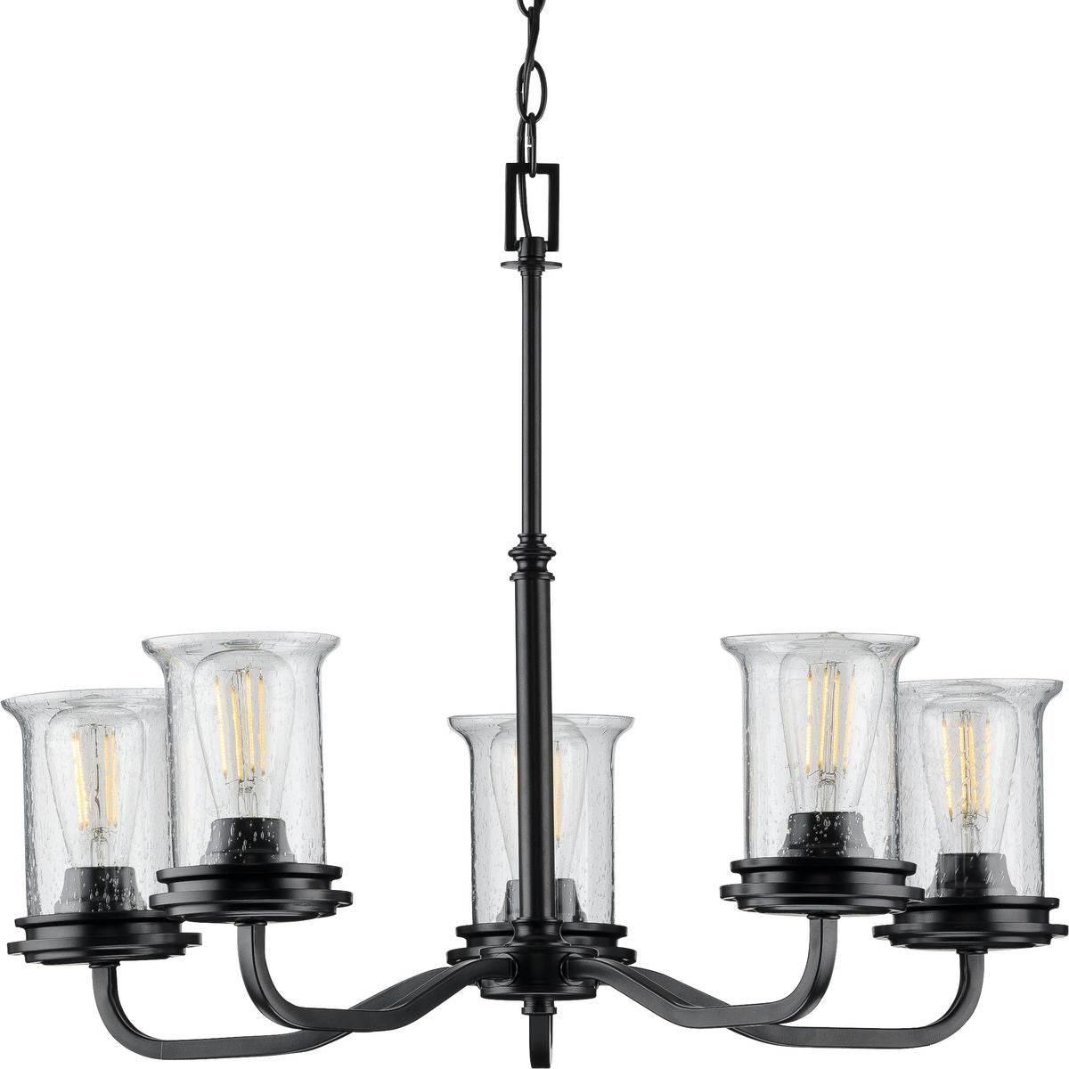 PROGRESS LIGHTING P400206-031 Matte Black Winslett Collection Five-Light Matte Black Clear Seeded Glass Coastal Chandelier Light