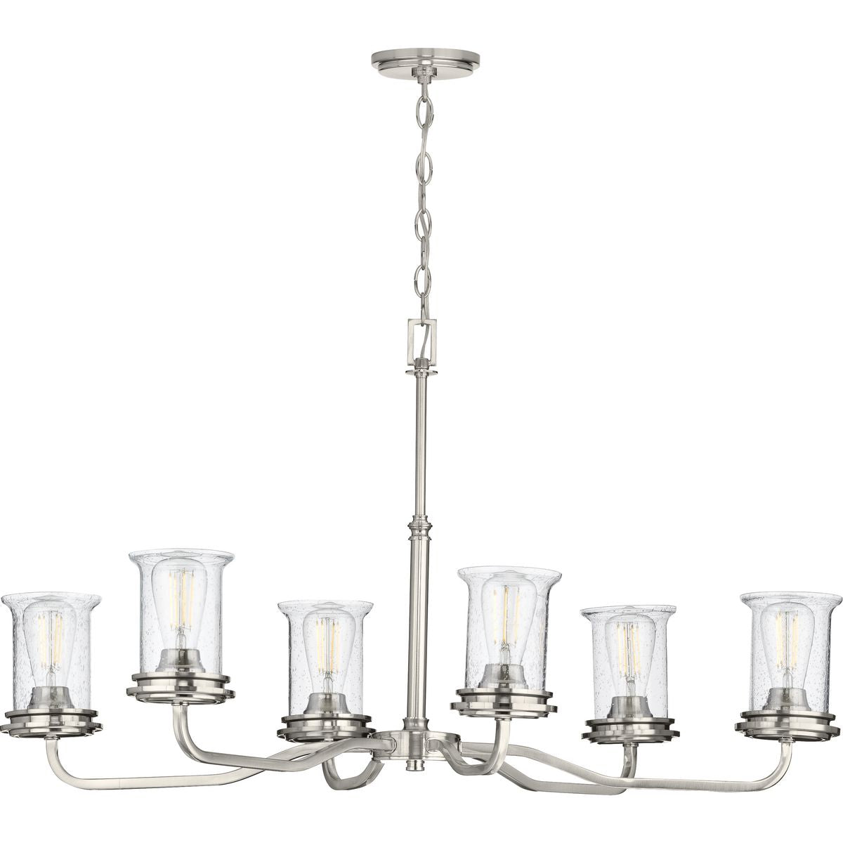 PROGRESS LIGHTING P400207-009 Brushed Nickel Winslett Collection Six-Light Brushed Nickel Clear Seeded Glass Coastal Chandelier Light
